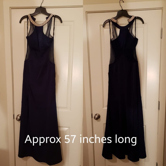 NWT Navy Blue Rhinestone Trim Maxi Dress - Picture 3 of 3